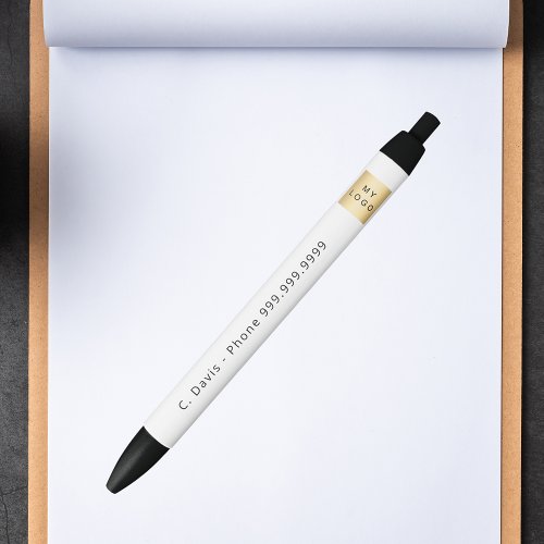 Business logo white name phone black ink pen