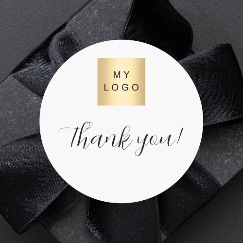 Business logo white simple thank you classic round sticker