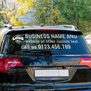 Business logo + white text Horizontal Vinyl Car Window Cling