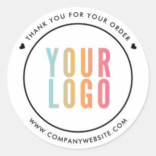 Business Logo White Thank You Round Stickers