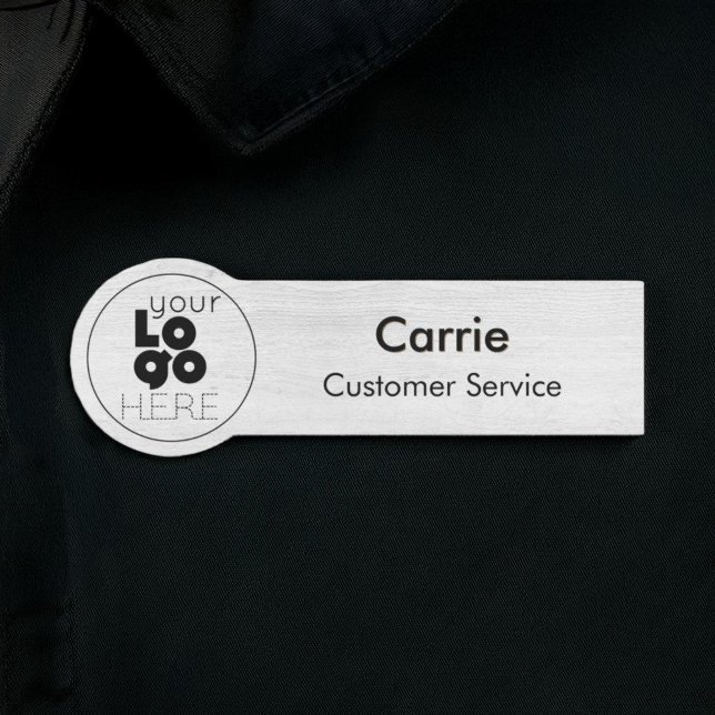 Business Logo White Wood Employee Name Tag (Creator Uploaded)