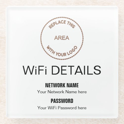 Business Logo Wifi Details Workspace Decor Glass Coaster