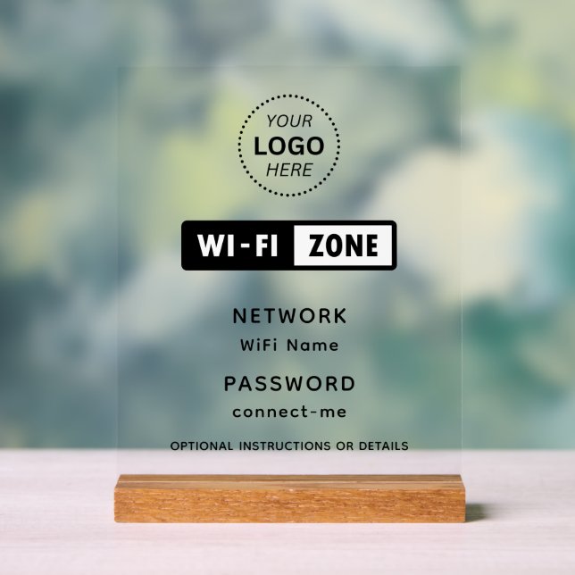 Business Logo WiFi Network & Password Details Acrylic Sign (Neutral)