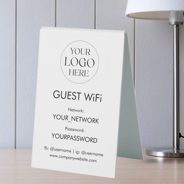 Business Logo Wifi Network Password Simple Modern Table Tent (In situ)