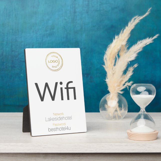 Business Logo Wifi Network Password white Plaque (Side)