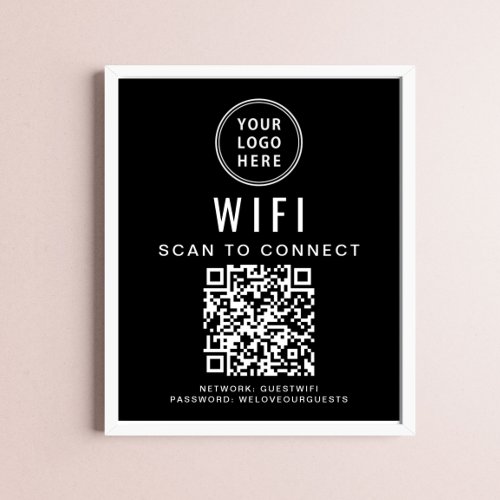 Business Logo Wifi Network QR Code Black Poster