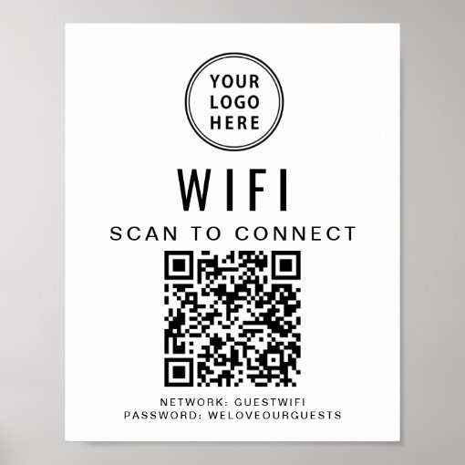 Business Logo Wifi Network QR Code Poster | Zazzle