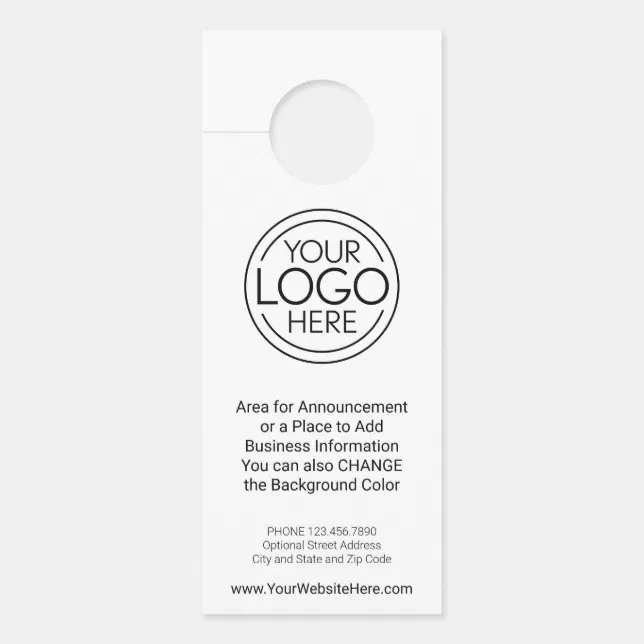 Business Logo with Announcement and Contact Info Door Hanger | Zazzle