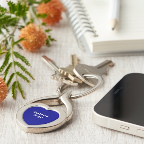 Business Logo With Blue Background on Heart Metal Keychain