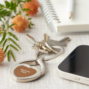 Business Logo With Brown Background on Heart Metal Keychain