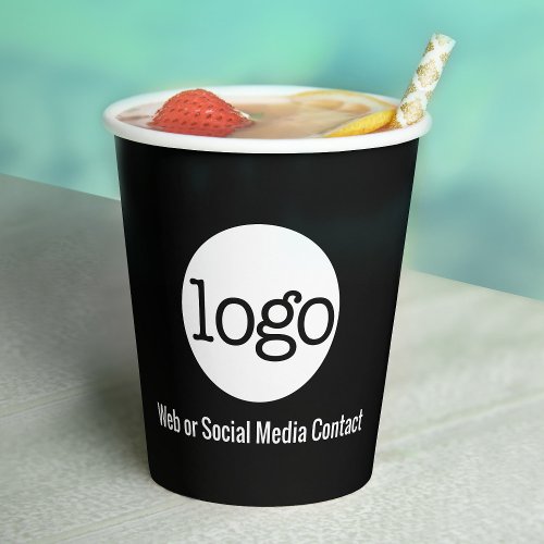 Business Logo with Contact Info _ minimal black Paper Cups