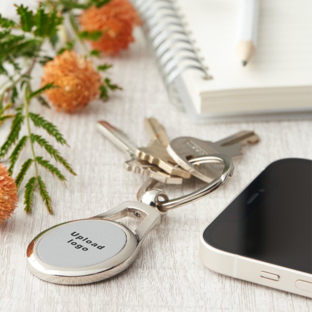 Business Logo With Gray Background on Oval Metal Keychain (Side)