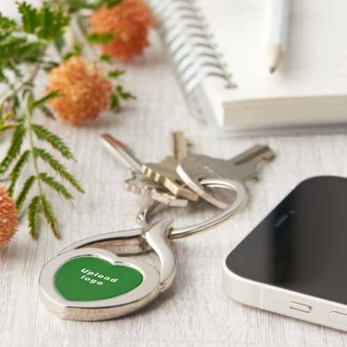 Business Logo With Green Background on Heart Metal Keychain