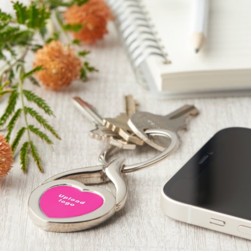 Business Logo With Pink Background on Heart Metal Keychain