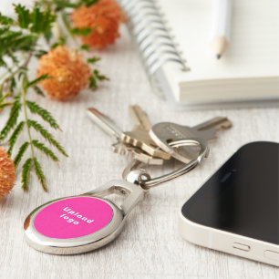 Business Logo With Pink Background on Oval Metal Keychain