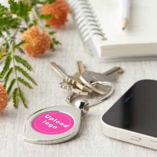 Business Logo With Pink Background on Swirl Metal Keychain