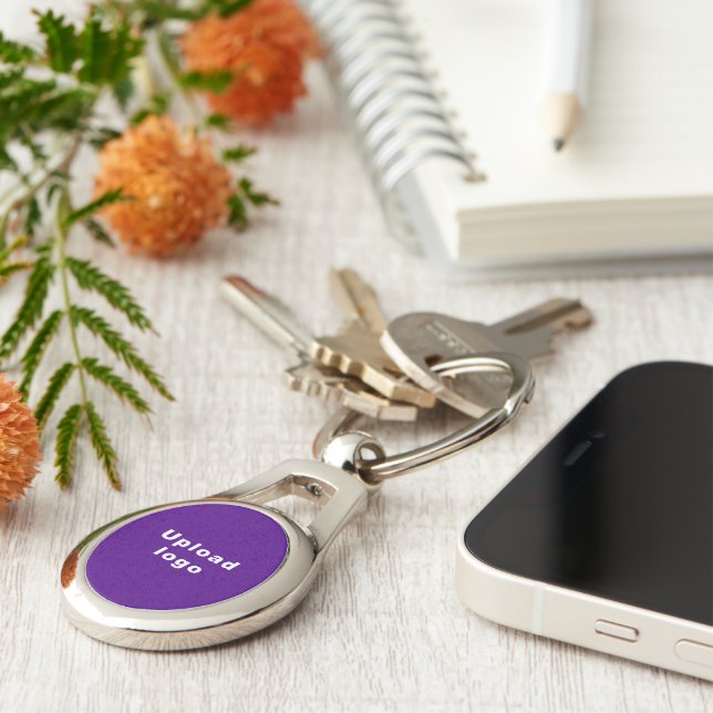 Business Logo With Purple Background on Oval Metal Keychain (Side)
