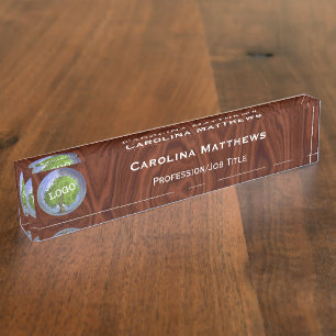 Business Logo Wood Desk Name Plate