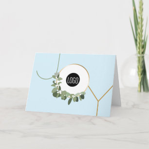 Business Logo Wreath Happy Holidays light Blue Joy Holiday Card