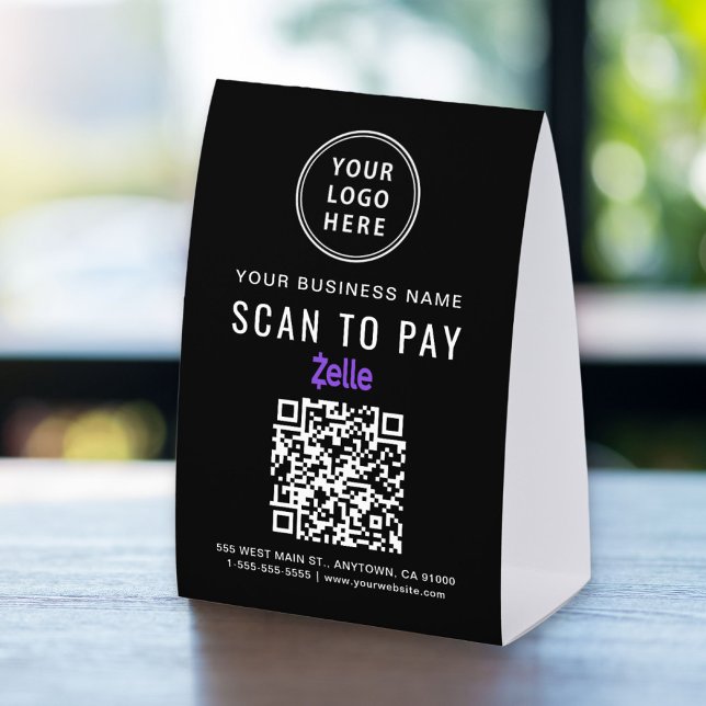Business Logo Zelle QR Code Scan To Pay Paper Table Tent (Creator Uploaded)