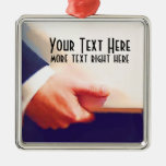 Business Man Holding Laptop Or Planner Metal Ornament at Zazzle