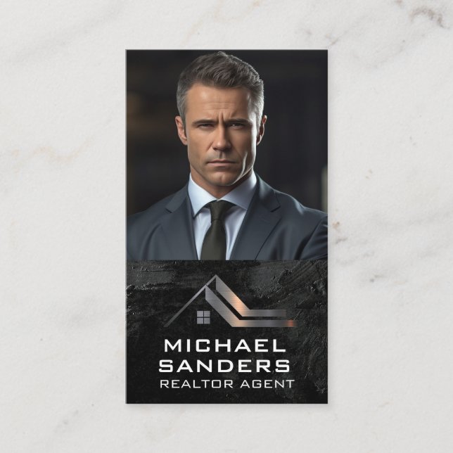 Business Man in Suit | Real Estate Logo Business Card (Front)