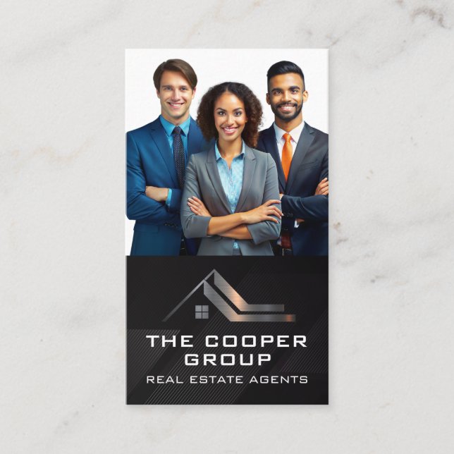 Business Man in Suit | Real Estate Logo Metallic Card (Front)