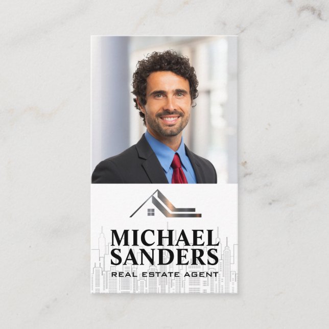 Business Man | Real Estate Logo | City Skyline Business Card (Front)