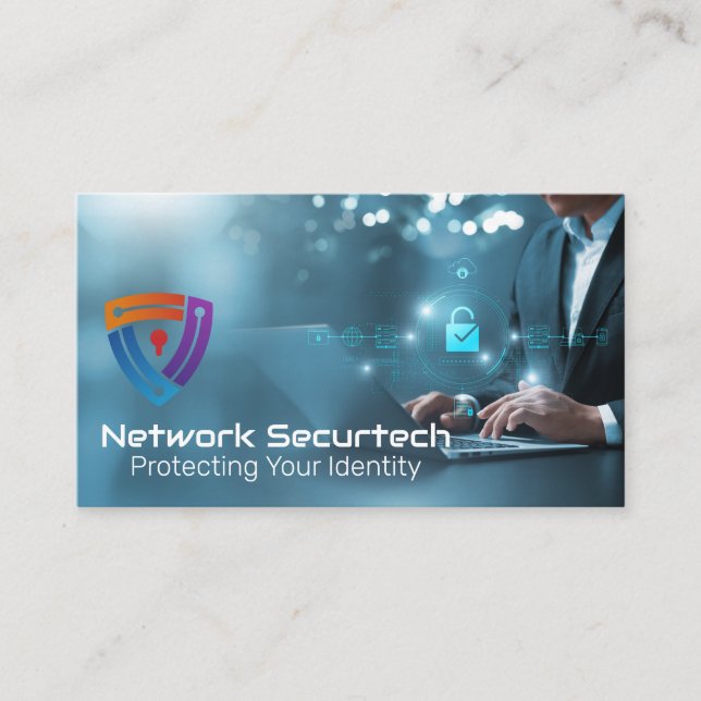 Business Man Securing Data | Encrypted Network Business Card (Front)