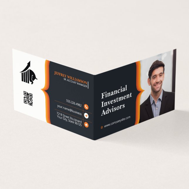 Business Man Smiling | Company | QR Code  Business Card (Outside)