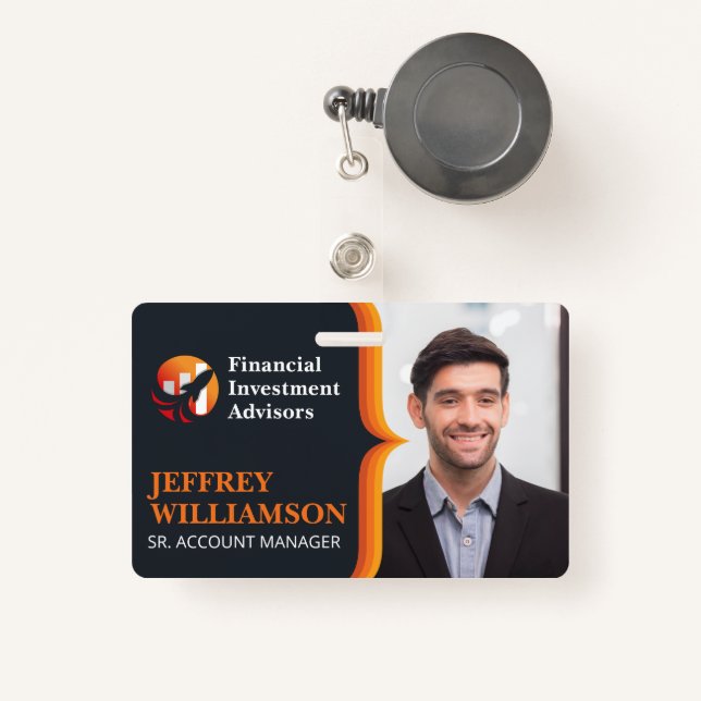 Business Man Smiling | Finance Logo | Barcode Badge (Front with Retractable)