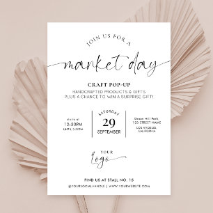 Business Market Day Minimalist Black & White Logo Invitation