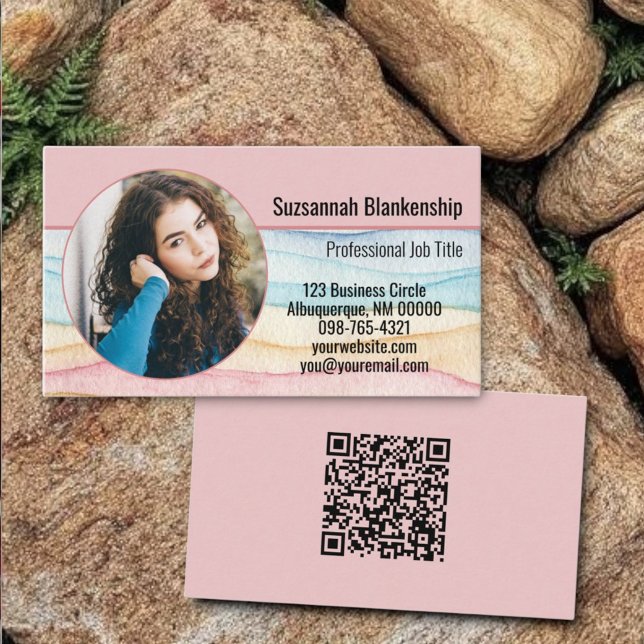 Business Marketing Custom Round Photo and QR Code  Business Card (custom photo and qr code business card template)