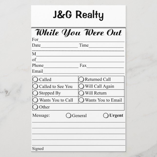 Business Memo Stationery (Front)