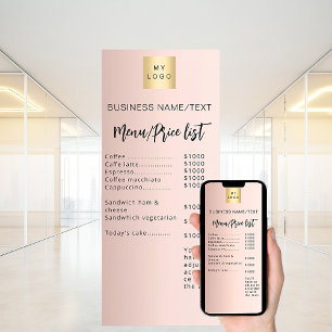 Business menu price list rose gold invitation