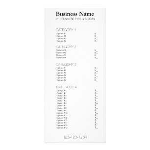 Business Menu with Price List