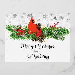 Business Merry Christmas Cardinal  Foil Holiday Postcard