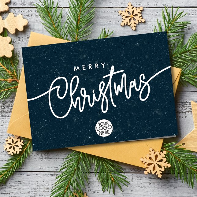 Business Merry Christmas Script Company Logo Snow  Holiday Card (Creator Uploaded)
