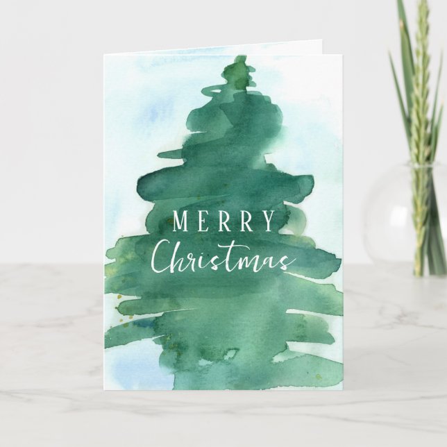 Business Merry Christmas Tree Winter Snow  Card (Front)