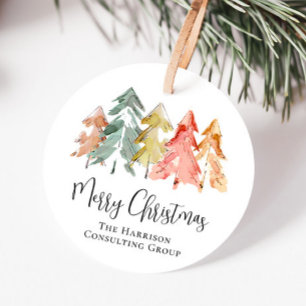 Business Merry Christmas Watercolor Holiday Favor Tags
