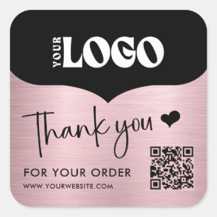 Business Metallic Rose Gold Logo QR Code Thank You Square Sticker