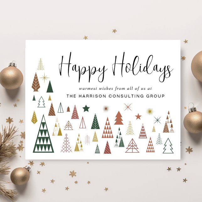 Business Minimal Modern Christmas Trees Corporate  Holiday Card (Spread the joy of the season and strengthen business relationships with our stylish holiday card)