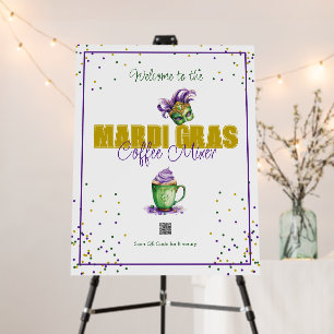 Business Mixer Mardi Gras QR Code Welcome Sign