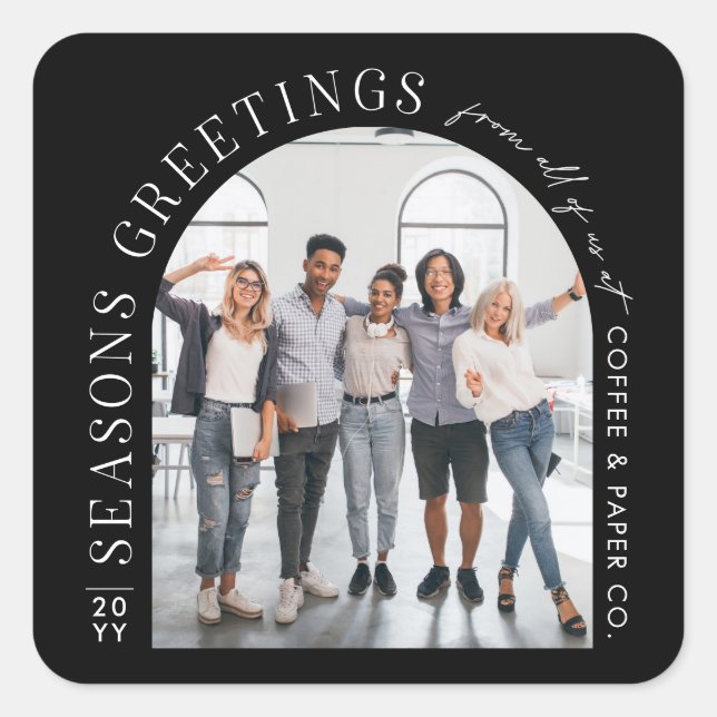 Business Modern Arch Photo Christmas black & white Square Sticker (Front)