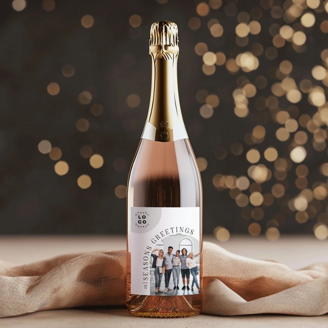 Business Modern Arch Photo Christmas Holiday Wine Label (Creator Uploaded)