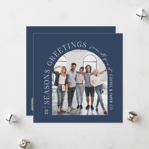Business Modern Arch Photo Christmas navy blue Holiday Card