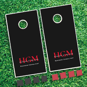 Business Modern Black Red 3 Letter Monogram Logo Cornhole Set
