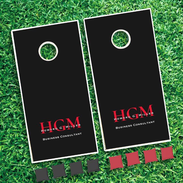Business Modern Black Red 3 Letter Monogram Logo Cornhole Set (Creator Uploaded)