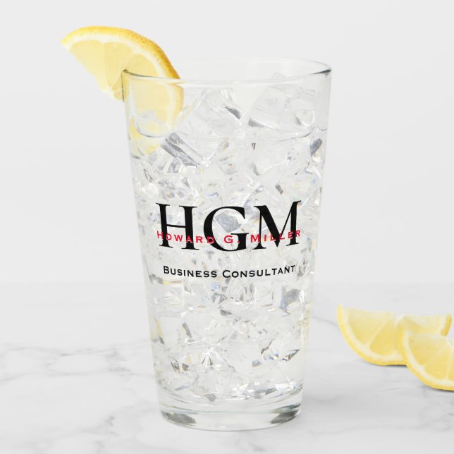 Business Modern Black Red 3 Letter Monogram Logo Glass (Front Ice)