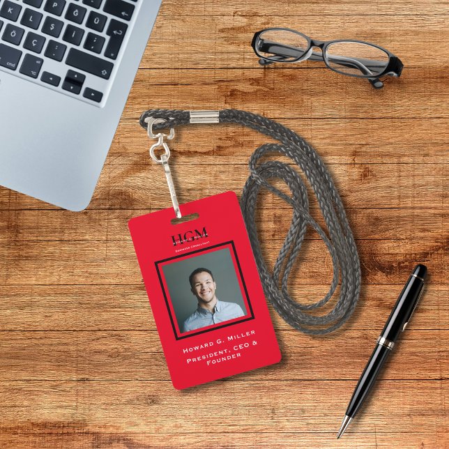 Business Modern Black Red Monogram Logo Photo Badge (Creator Uploaded)